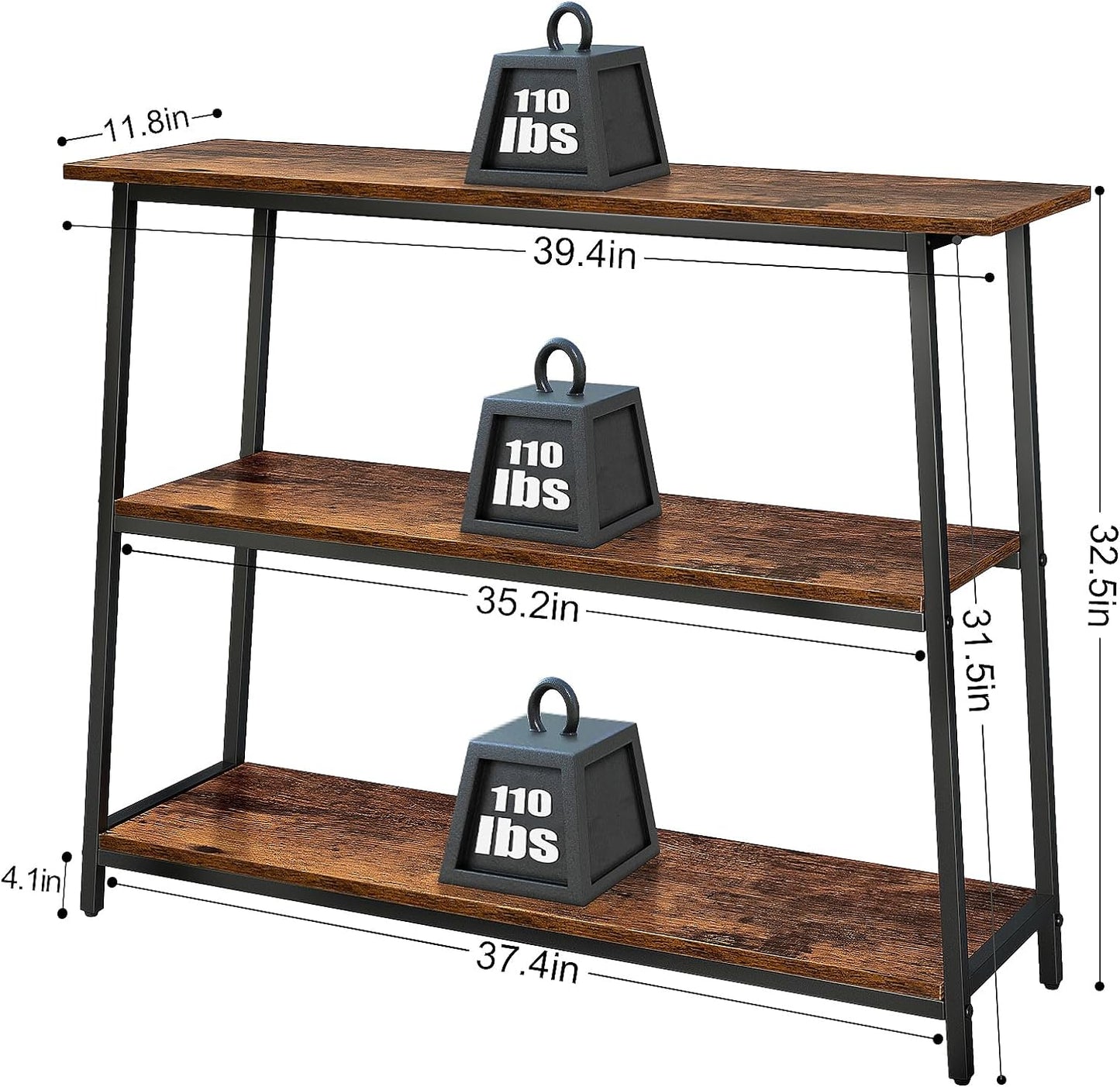 Livofloral Narrow Console Table, Behind Couch Table, 39.4 Inch Sofa Table, 3-Tier Entryway Table, Small Console Tables for Entryway, Foyer, Living Room Table, Entry Table, Rustic Brown