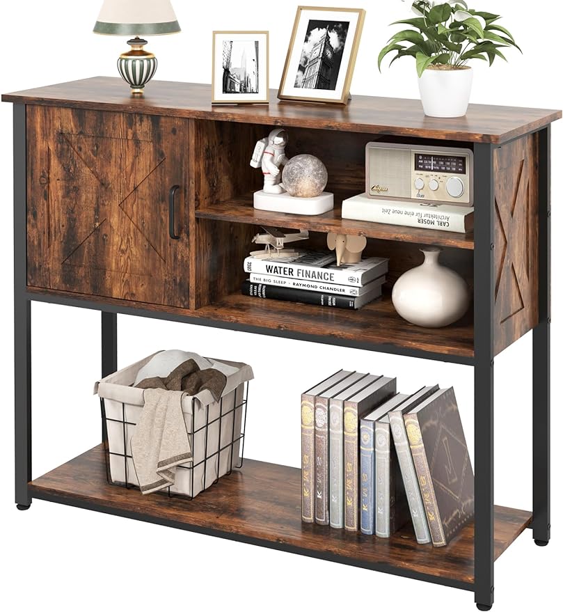 41" Entryway Tables with Storage Shelf, Narrow Console Tables with Storage, Behind Couch Table, Sofa Entryway Tables for Hallway, Living Room, Foyer, Kitchen, Rustic Brown