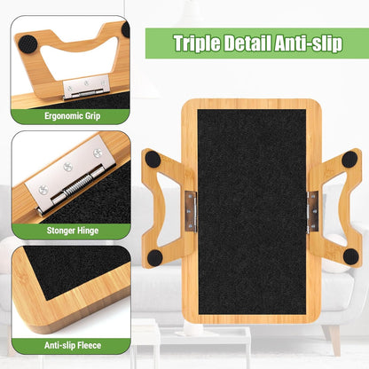 Bamboo Couch Arm Tray Table, Foldable Couch Sofa Tray, Clip On Armrest Tray, Anti-Slip Sofa Table with Coaster for Drinks & Food, Portable Sofa Side Table for Small Places, Wood